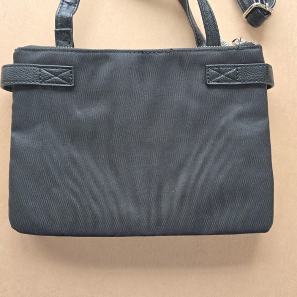 Roots 73 Black Faux Leather Nylon Crossbody Bag‎ Adjustable Strap Zipper Pockets - Picture 7 of 16